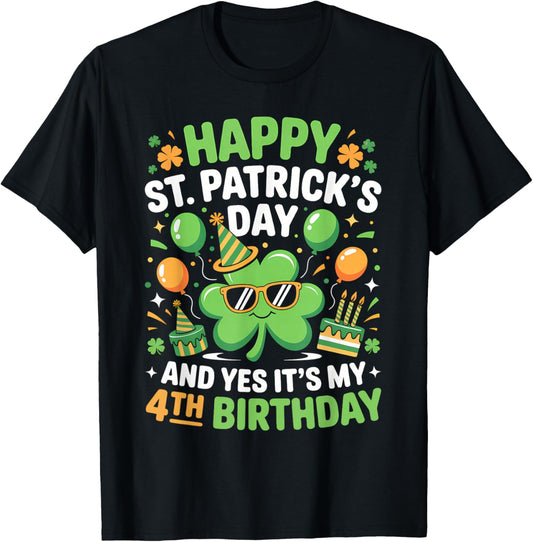 Happy St Patrick's Day 2026 Yes It's My 4th Birthday Kids T-Shirt - T-Shirt | Black