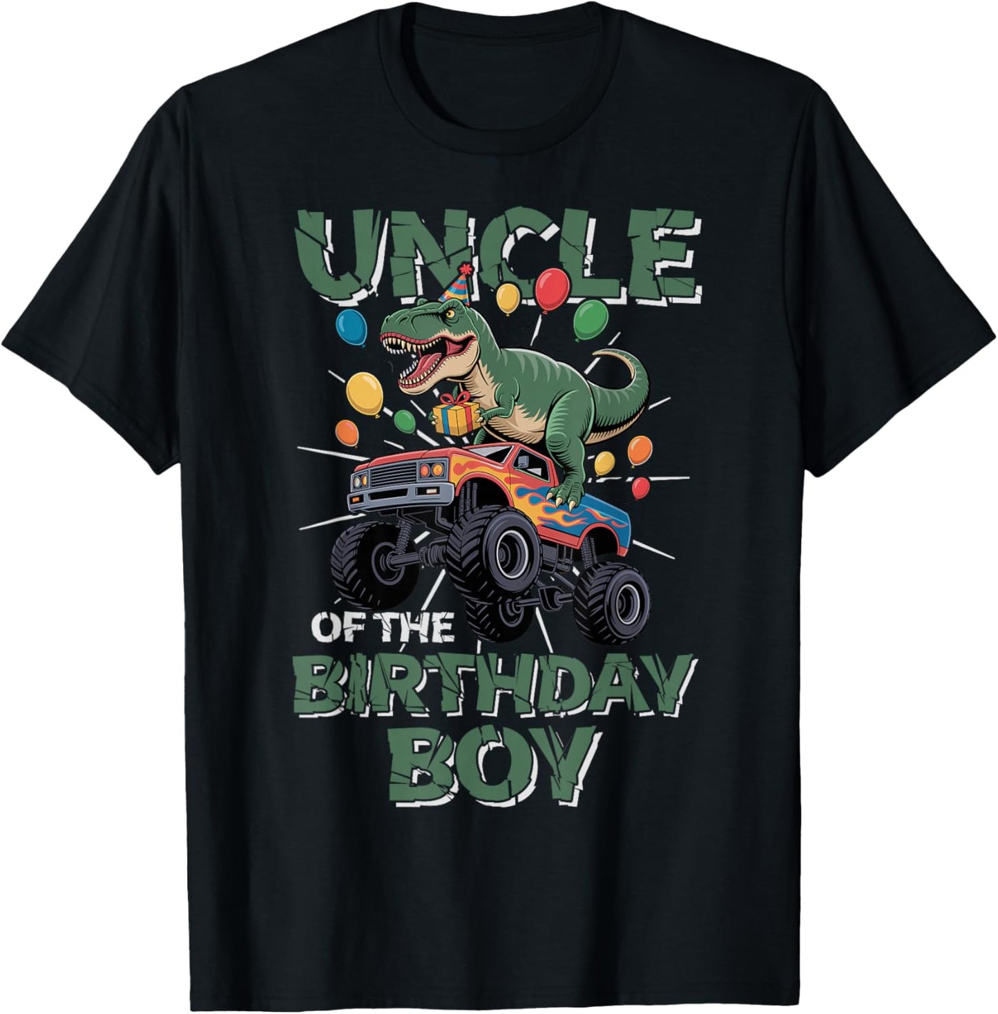 Uncle of The Birthday Party Outfit Monster Truck Uncle T-Shirt - T-Shirt | Black