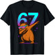 Neon Retro Dabbing Capybara 67 Meme Capy Lover Teens Kids T-Shirt - T-Shirt | Black
