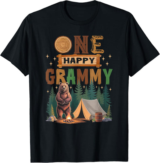 One Happy Grammy Camper 1St Birthday Camping Bear T-Shirt - T-Shirt | Black