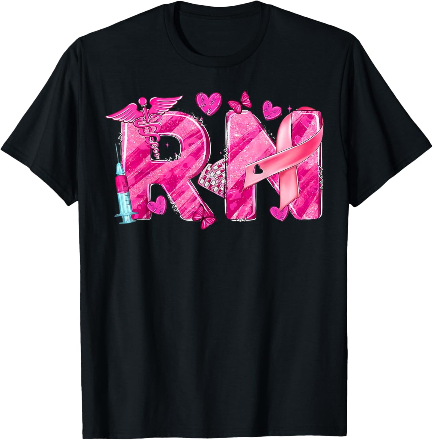 Nurse Breast Cancer Awareness Pink Ribbon Nursing RN Life T-Shirt - T-Shirt | Black