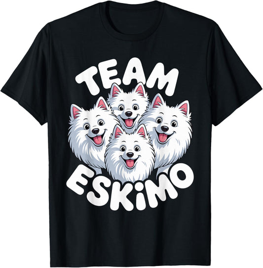 Team Eskimo Cartoon White Spitz Dog Breed American Eskimo T-Shirt - T-Shirt | Black
