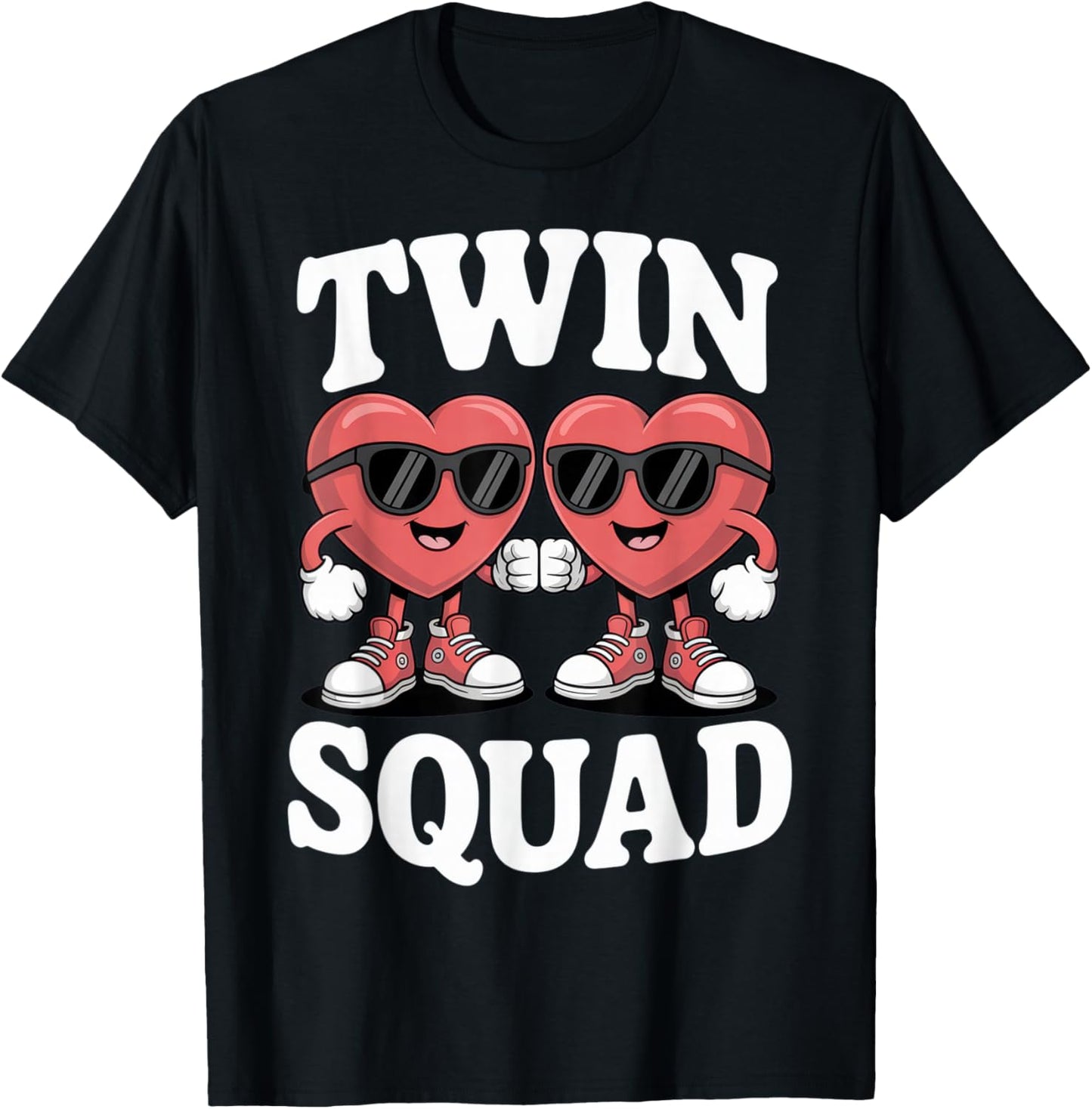 Twin Squad Heart Lovers Funny Matching Outfit Valentine's T-Shirt - T-Shirt | Black