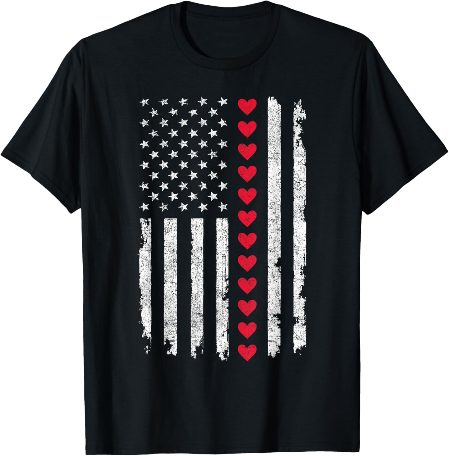 Valentines Day US American Flag Red Hearts Patriotic Love T-Shirt - T-Shirt | Black