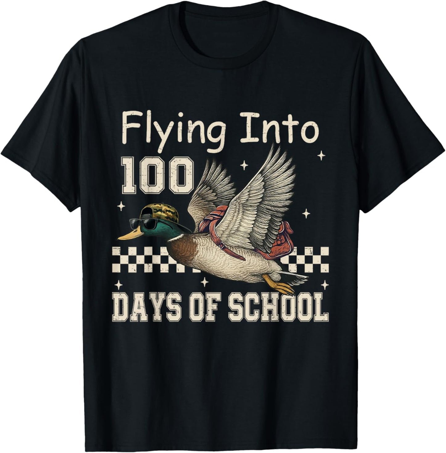 Flying Into 100 Days of School Camo Duck Hunting T-Shirt - T-Shirt | Black