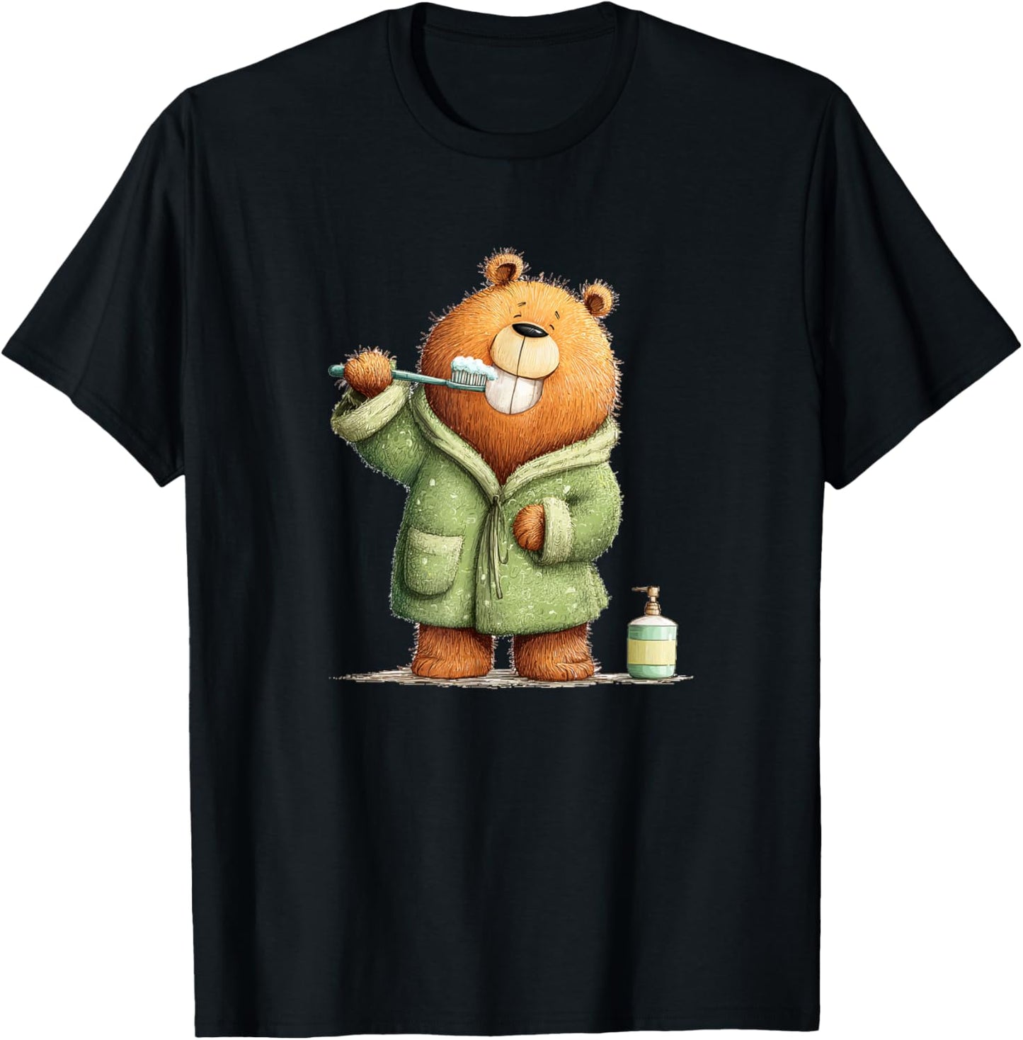 Cute Teeth Brushing Teddy Bear Graphic for Boys and Girls T-Shirt - T-Shirt | Black