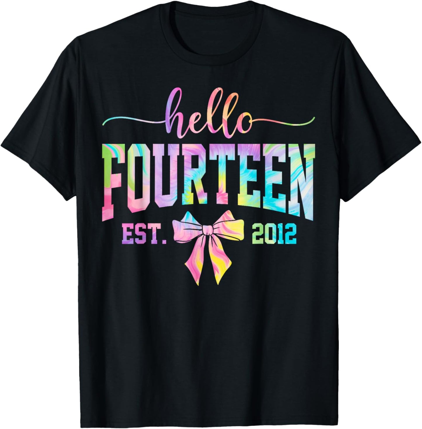 Hello Fourteen EST 2012 14th Birthday Coquette 14 Year Girl T-Shirt - T-Shirt | Black