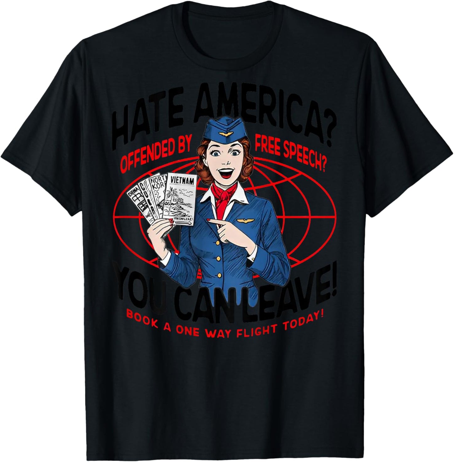 Hate America Offended by Free Speech You can Leave (on Back) T-Shirt - T-Shirt | Black
