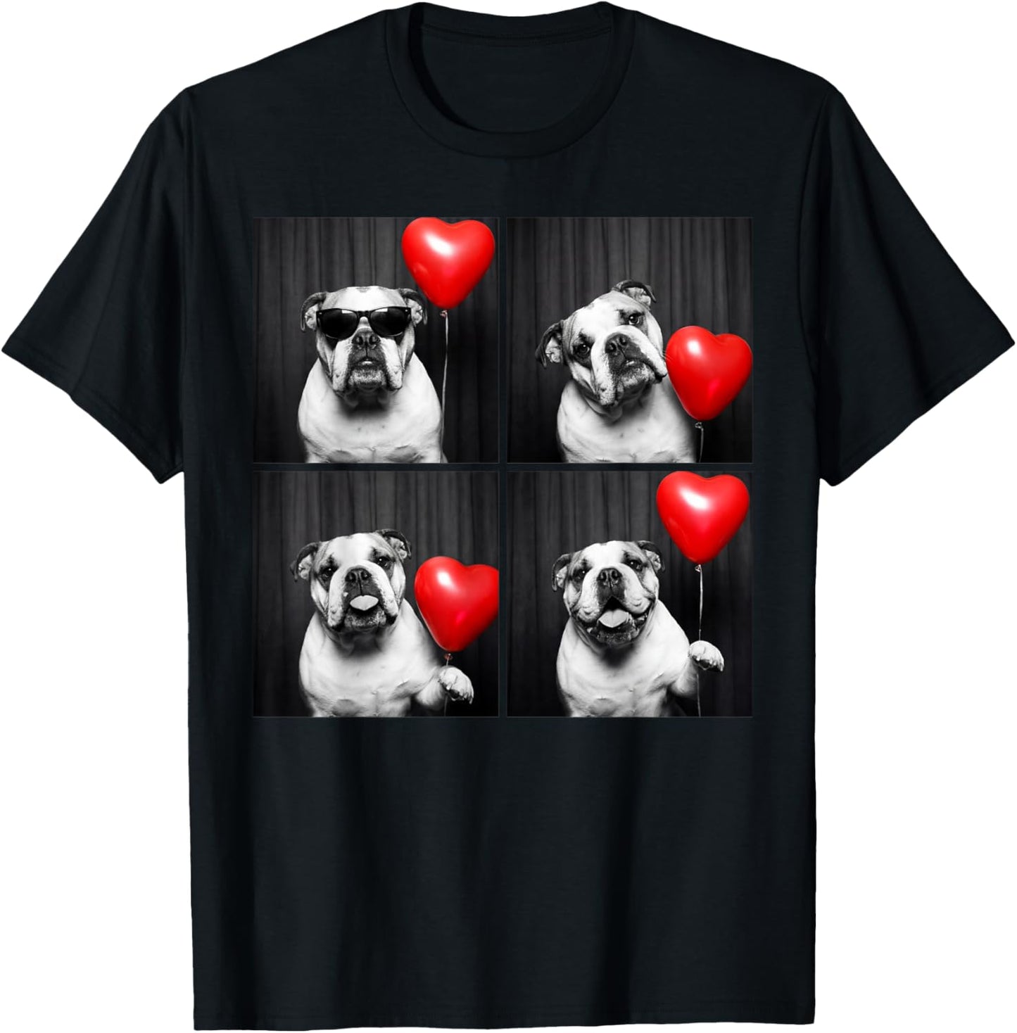 English Bulldog Photobooth Dog Lover Valentines Design T-Shirt - T-Shirt | Black