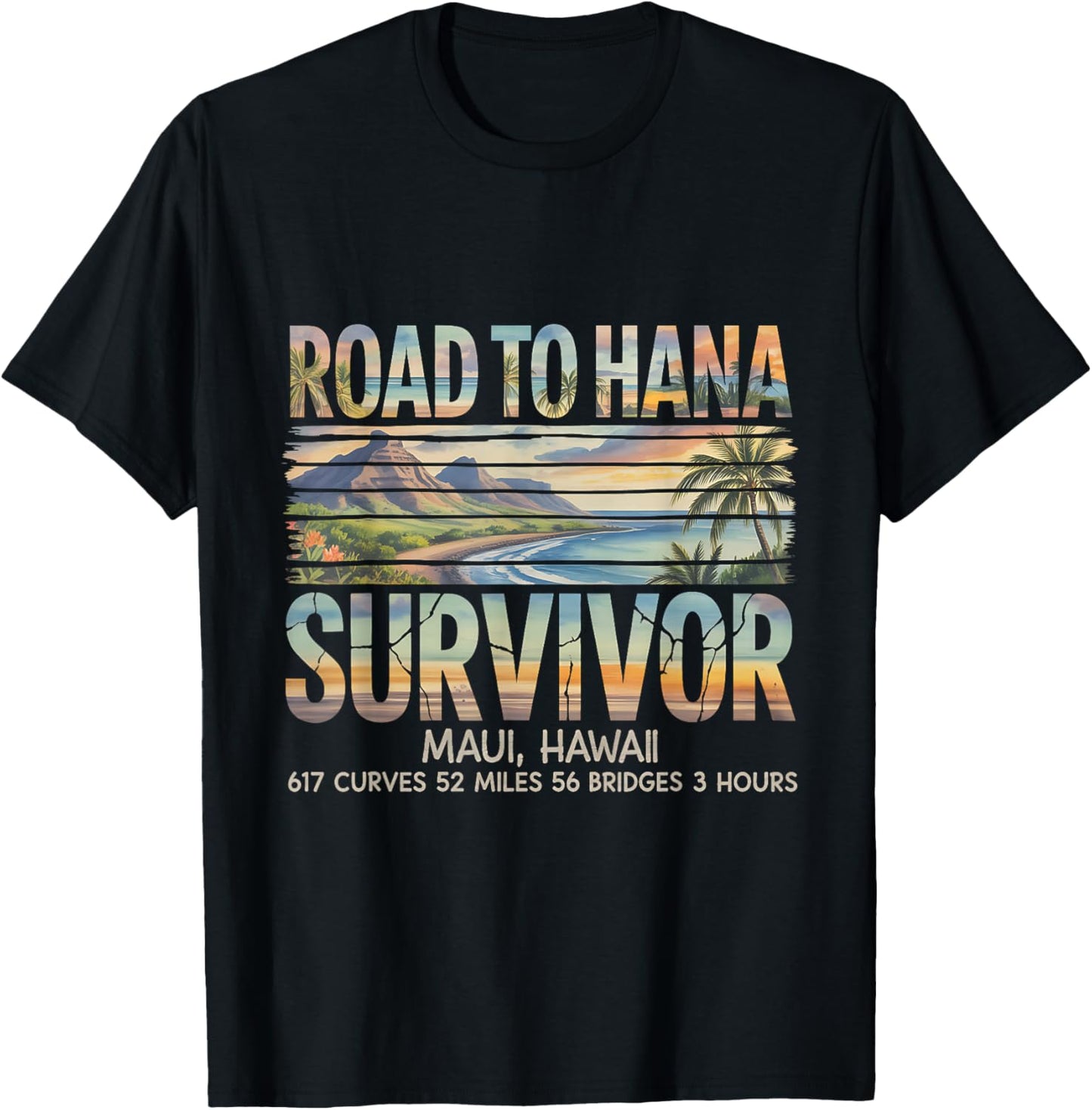 Retro Road to Hana Survivor Maui Hawaii 2026 Trip Vacation T-Shirt - T-Shirt | Black