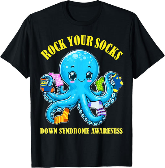 Down Syndrome Awareness Funny Octopus Rock Your Socks Kids T-Shirt - T-Shirt | Black