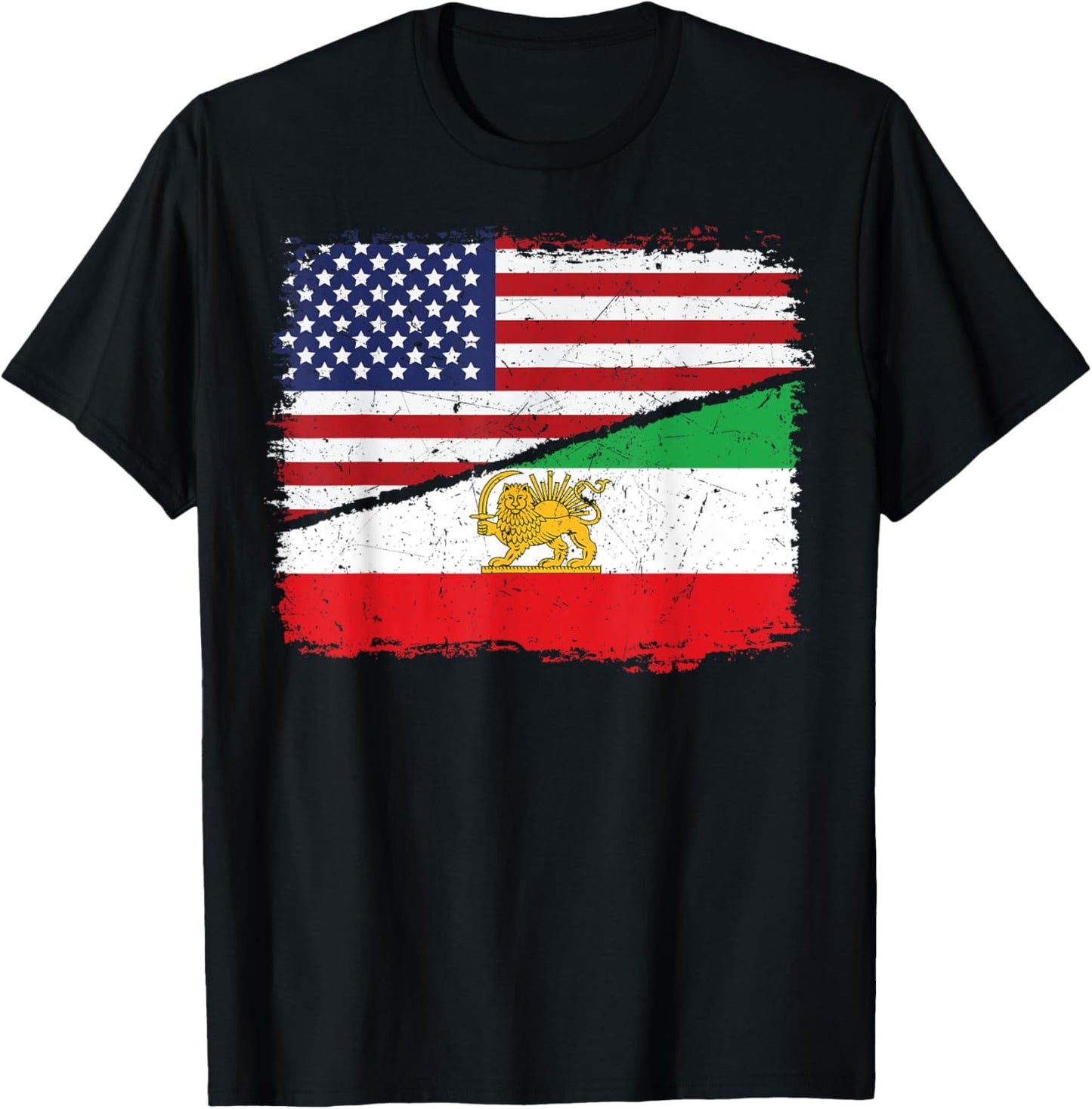 Half American Half Iranian US Flag Iran Flag Patriotic T-Shirt - T-Shirt | Black