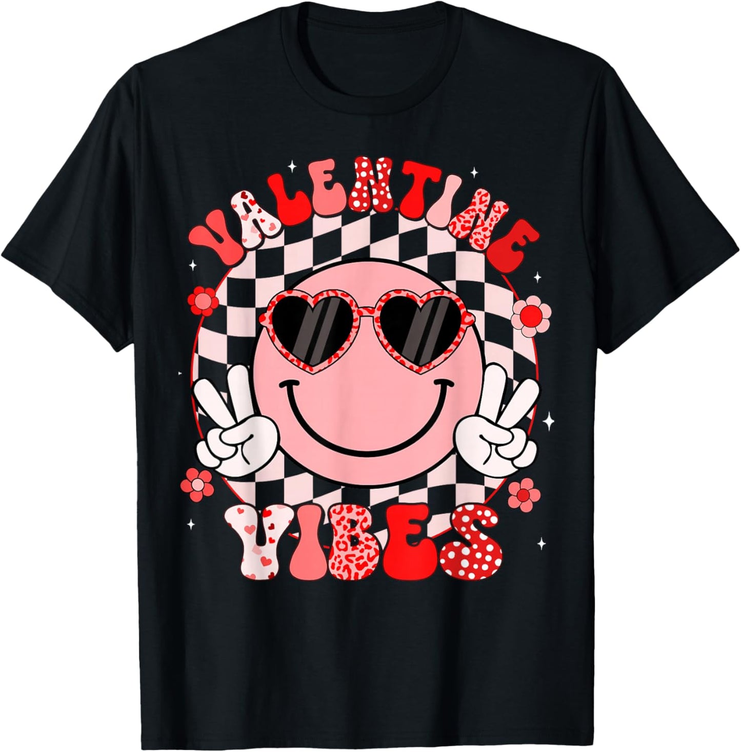 Groovy Valentine Vibes Valentines Day Shirts Women Girl Kids T-Shirt - T-Shirt | Black