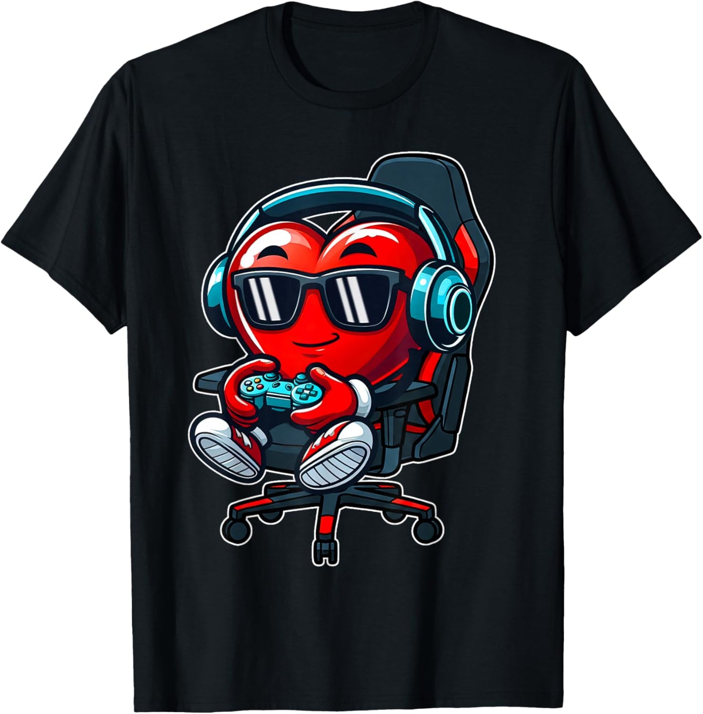 Funny Gamer Hearts Valentines Day Boys Kids Son Video Games T-Shirt - T-Shirt | Black