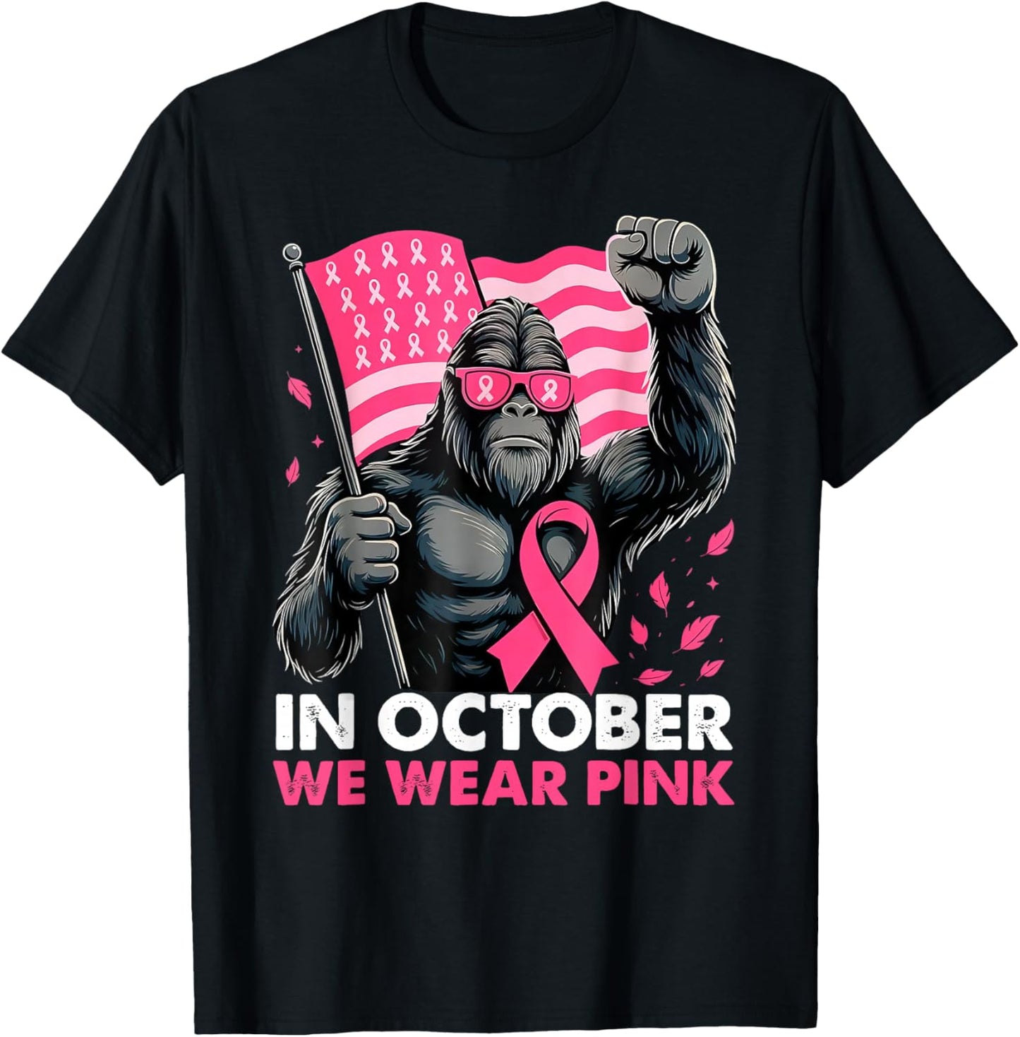 Bigfoot Breast Cancer Awareness Month Pink Ribbon Women Men T-Shirt - T-Shirt | Black