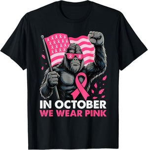 Bigfoot Breast Cancer Awareness Month Pink Ribbon Women Men T-Shirt - T-Shirt | Black