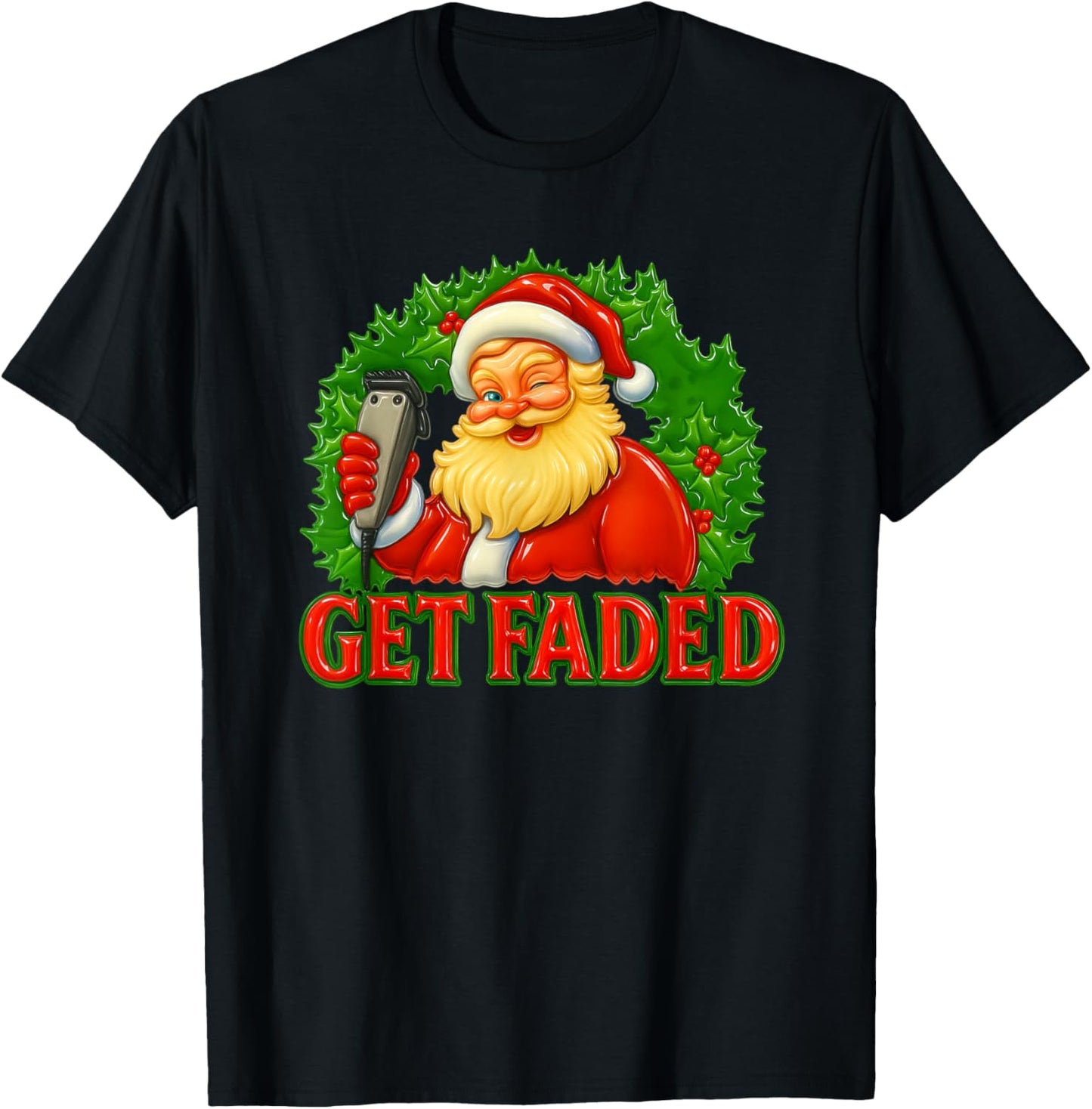 Christmas Barber Get Faded T-Shirt - T-Shirt | Black