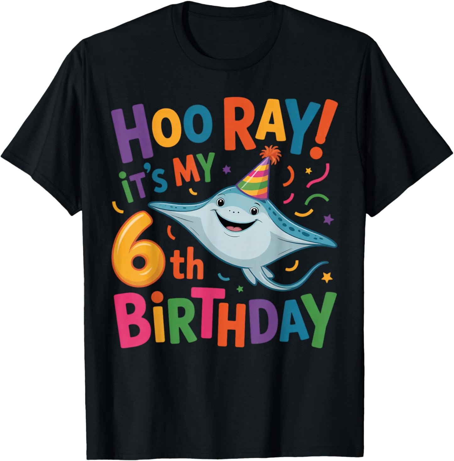 It's My 6th Birthday Party 6 Years Old Birthday Stingray T-Shirt - T-Shirt | Black