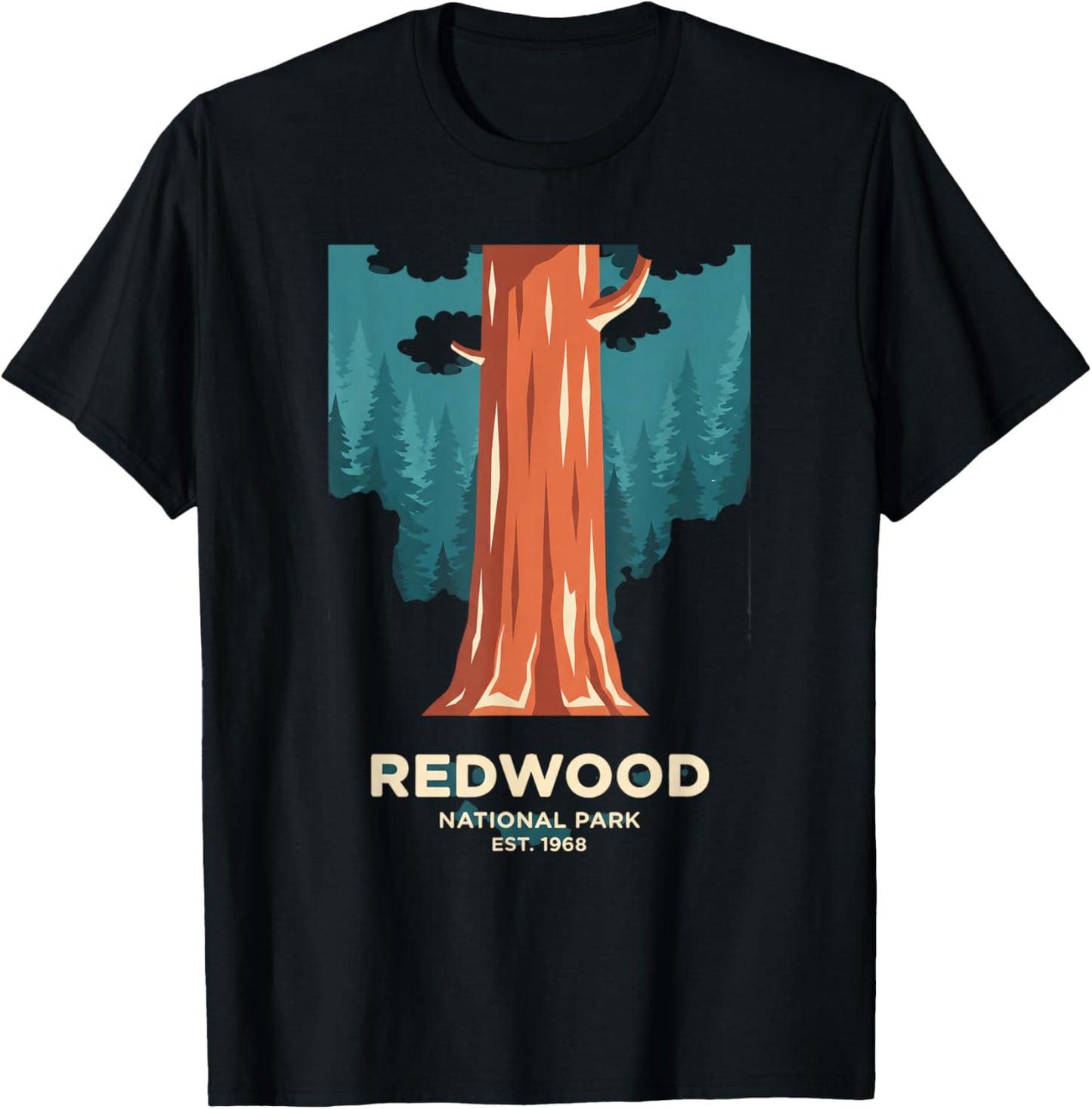 Redwood National Park Est 1968 Kids Forest Tree Nature T-Shirt - T-Shirt | Black