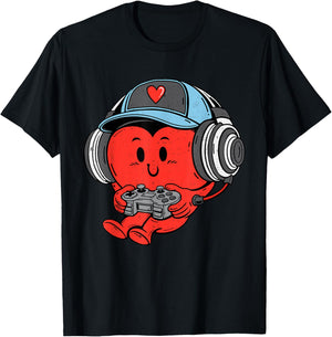 Video Game Gamer Heart Valentines Day Gaming Boys Teen Youth T-Shirt - T-Shirt | Black