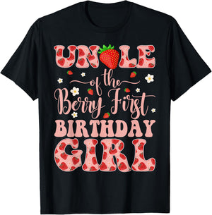 Uncle of The Berry First Birthday Girl Strawberry T-Shirt - T-Shirt | Black