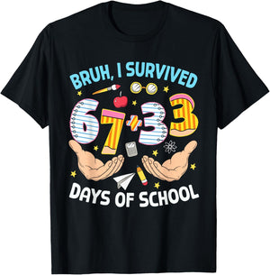 Bruh I Survived 67 33 Days of School Six Seven 100th Day Boy T-Shirt - T-Shirt | Black