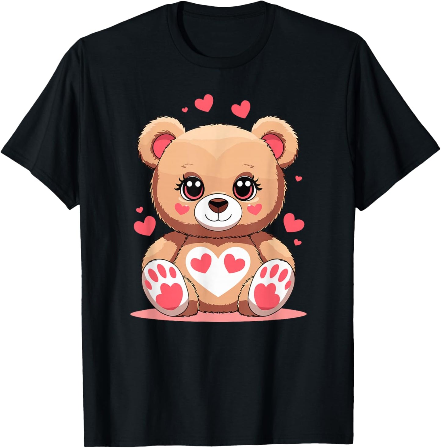 Adorable Teddy Bear with Hearts Romantic Valentine Love T-Shirt - T-Shirt | Black