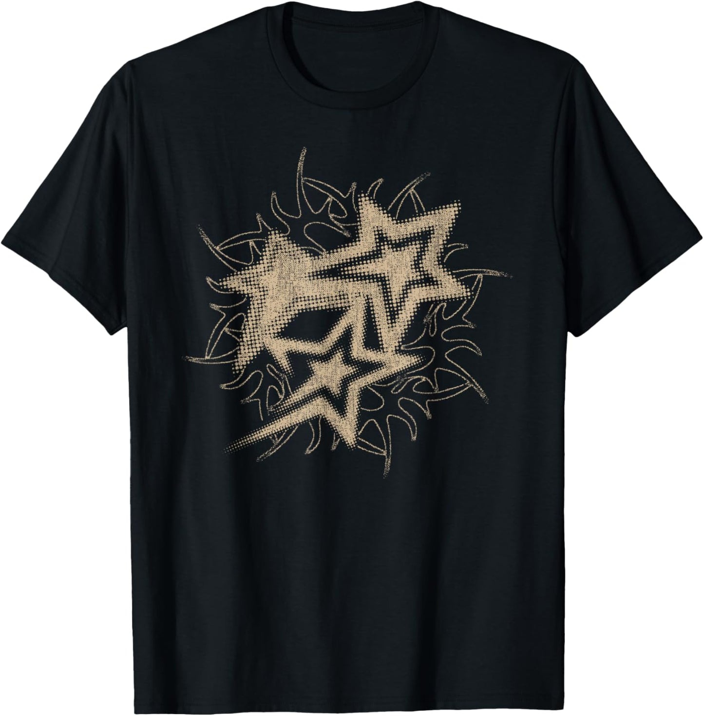 Y2k Grunge Stars 2000s Beige Tattoo Vintage Graphic T-Shirt - T-Shirt | Black