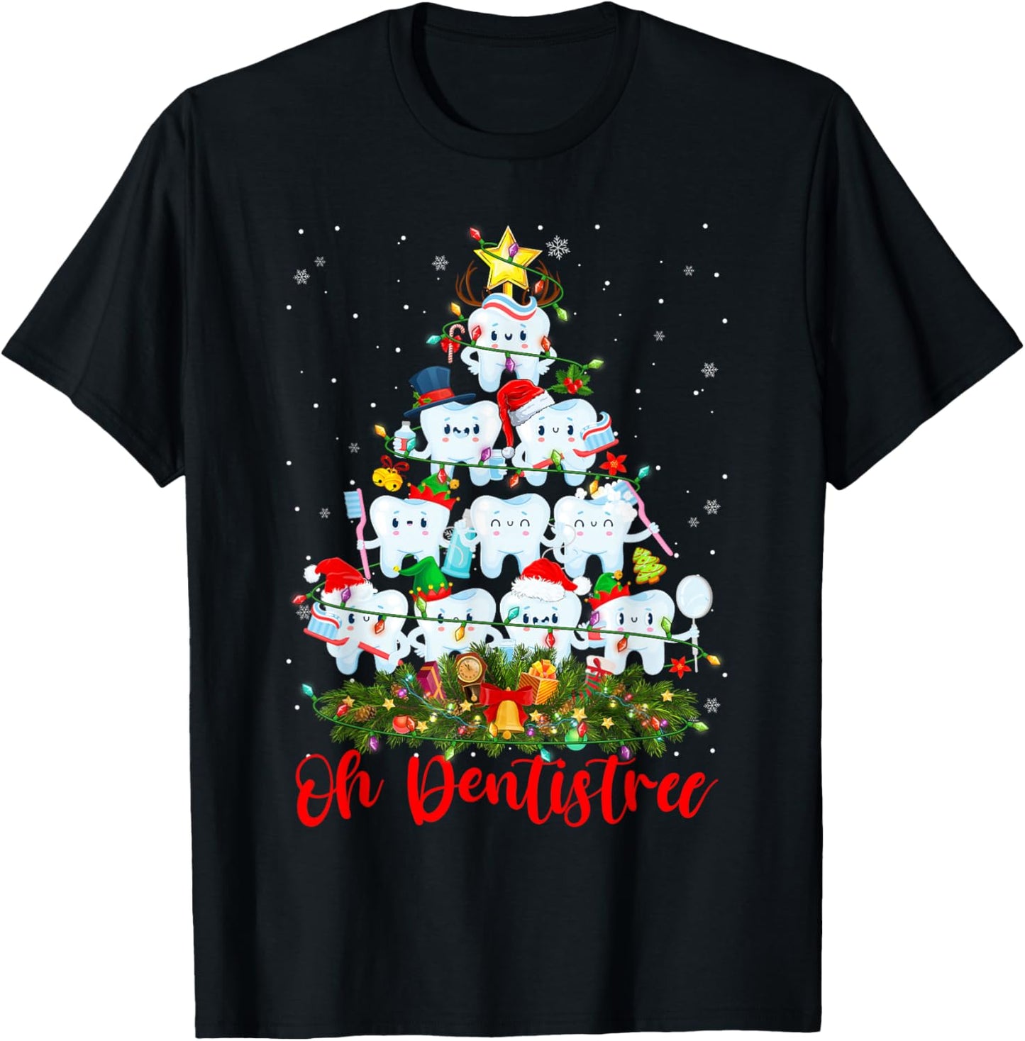 Oh Dentistree Dentistry Christmas Tree Dentists Xmas Pajamas T-Shirt - T-Shirt | Black