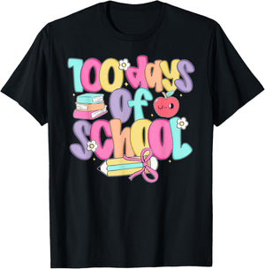 100 Days of School for Girls Kids Pink Coquette Bow Smarter T-Shirt - T-Shirt | Black
