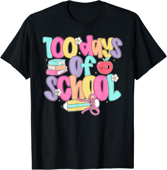 100 Days of School for Girls Kids Pink Coquette Bow Smarter T-Shirt - T-Shirt | Black