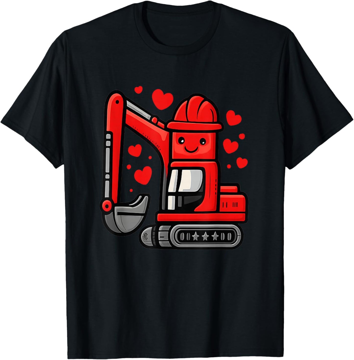 Kids Valentine Construction Truck Cute Excavator Hearts T-Shirt - T-Shirt | Black