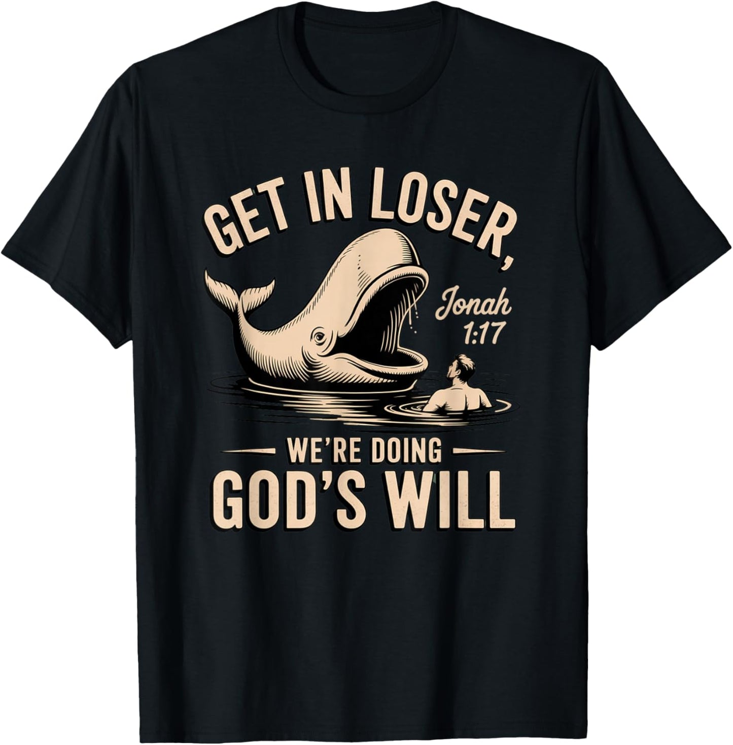Jonah 1:17 Funny Whale Bible Verse Design T-Shirt - T-Shirt | Black