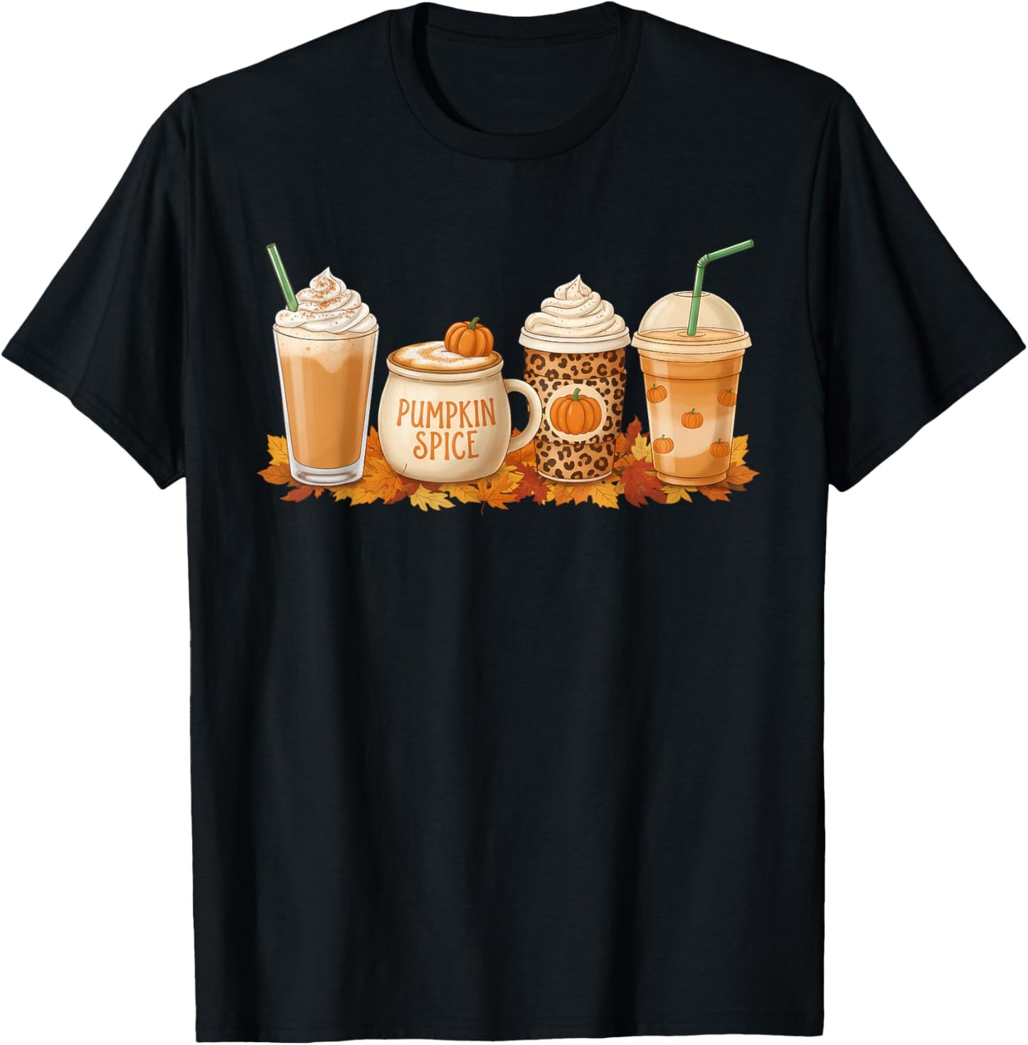 Pumpkin Latte Spice Coffee Fall Drink Halloween Autumn Vibes T-Shirt - T-Shirt | Black