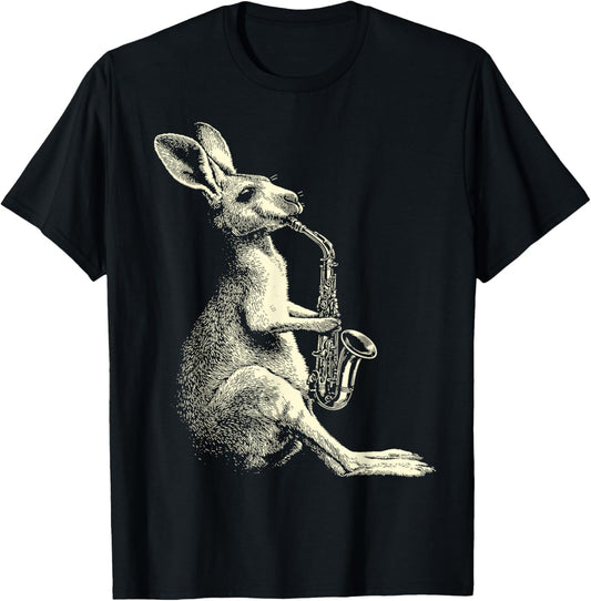 Cute Kangaroo Playing Saxophone Player Funny Jazz Musician T-Shirt - T-Shirt | Black