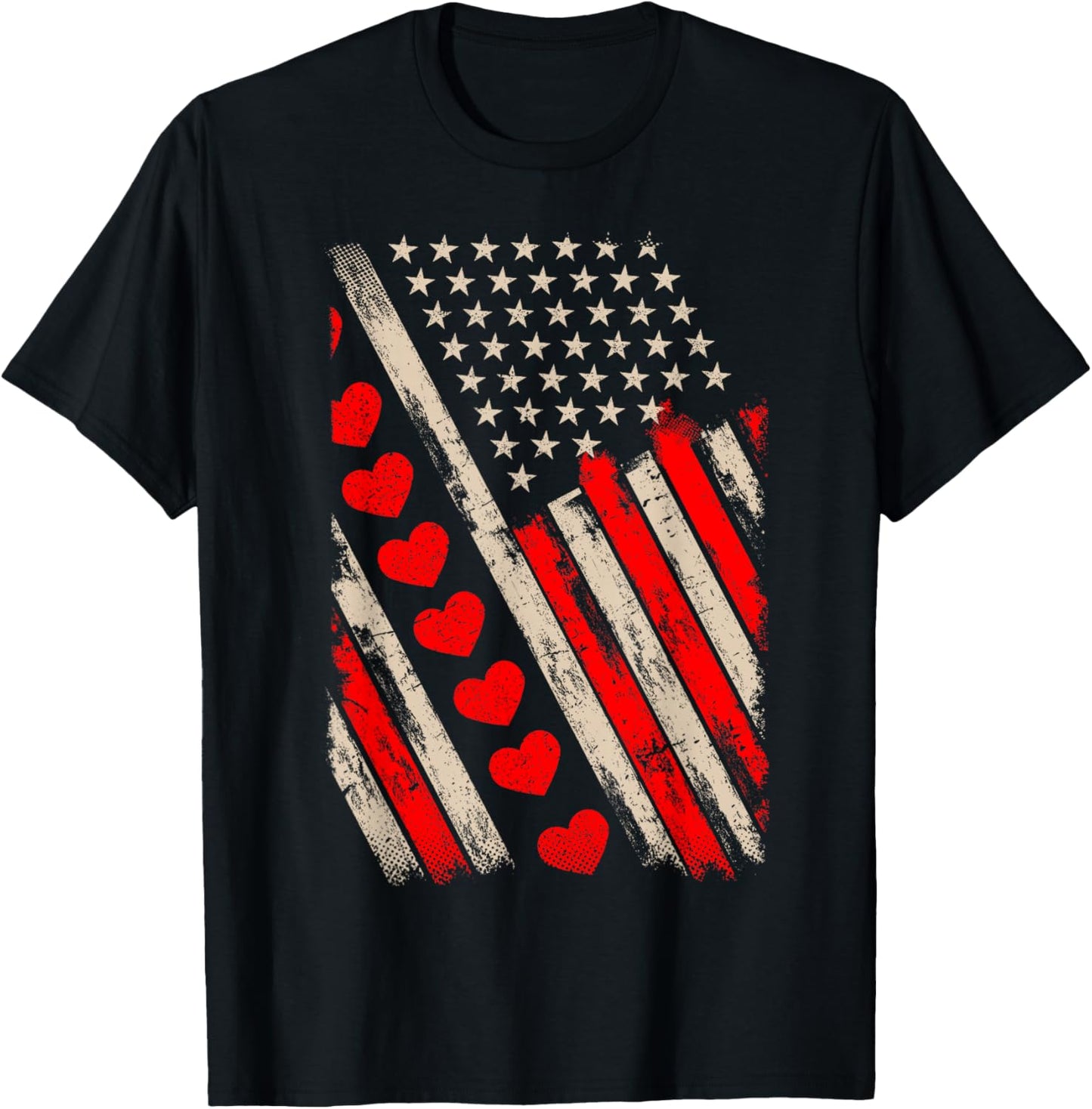 Vintage Valentines Day American Flag Hearts Boys Kids T-Shirt - T-Shirt | Black