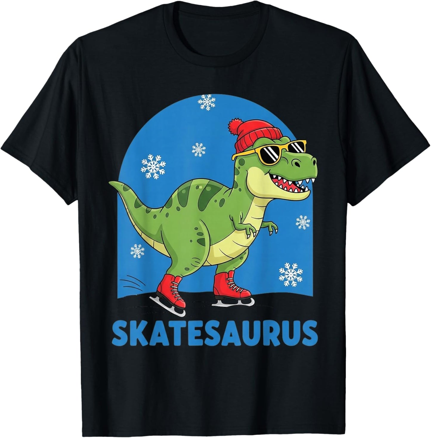 Skatesaurus Ice Skating Dinosaur Kids Funny Winter Sports T-Shirt - T-Shirt | Black