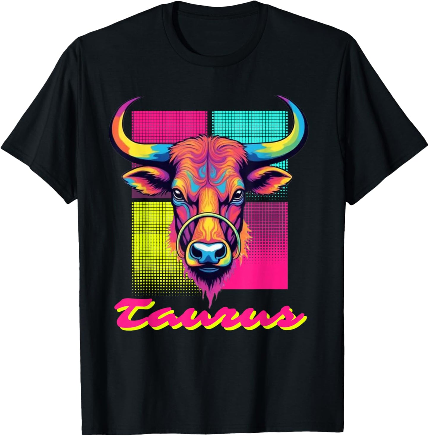 Taurus Bull Neon Retro 80s Vaporwave Zodiac Graphic, Taurus T-Shirt - T-Shirt | Black