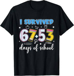 I Survived 67 53 Days of School Teacher Kids 120th Day T-Shirt - T-Shirt | Black
