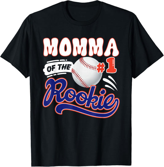 Momma Rookie of Year 1st Birthday Baseball Theme Matching T-Shirt - T-Shirt | Black
