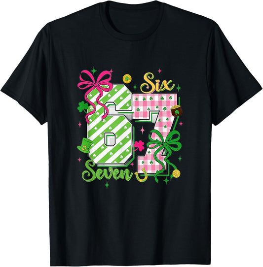 67 Six Seven Shamrock Funny St Patrick’s Day Boys Girls Kids T-Shirt - T-Shirt | Black