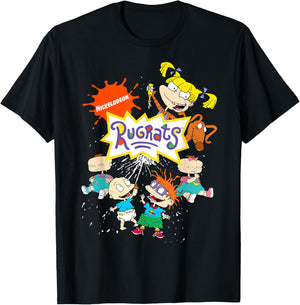 Rugrats Logo with Nick Logo and Rugrats Characters T-Shirt - T-Shirt | Black