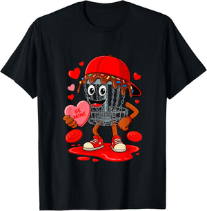 Disc Golf Equipment Player Valentine Hearts Costume Dripped T-Shirt - T-Shirt | Black