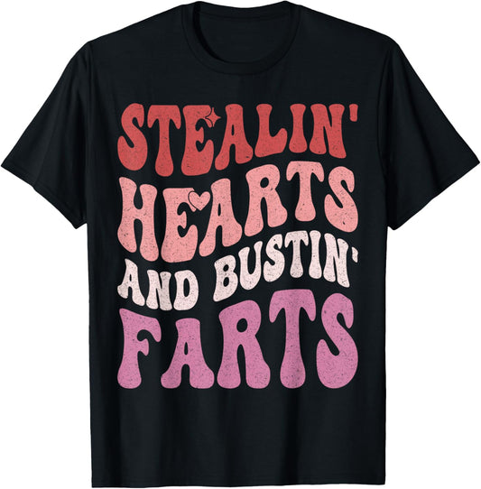 Stealin Hearts & Bustin Farts Retro Valentines Day Women T-Shirt - T-Shirt | Black