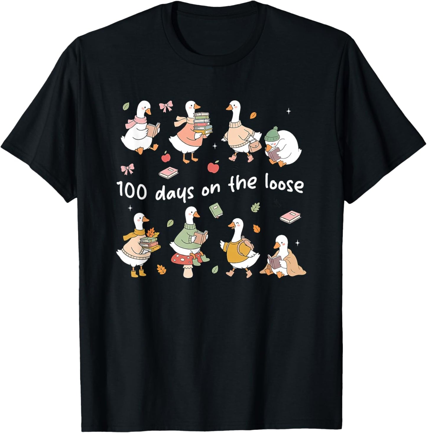 100 Days On-The-Loose Silly-Goose Teacher Girl Kid 100th Day T-Shirt - T-Shirt | Black