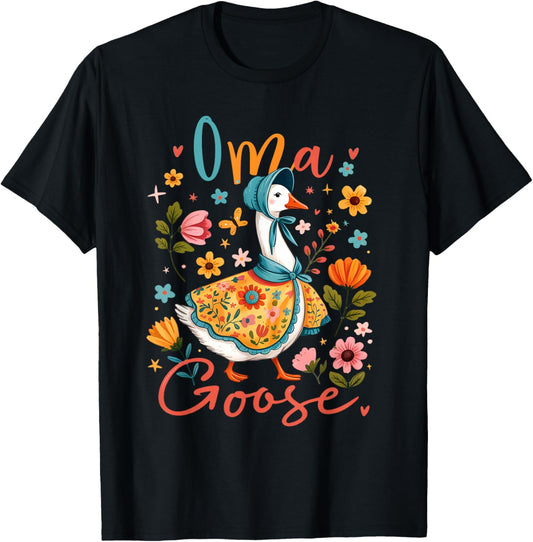 Oma Goose Silly Coquette Floral Vintage Mother's Day T-Shirt - T-Shirt | Black