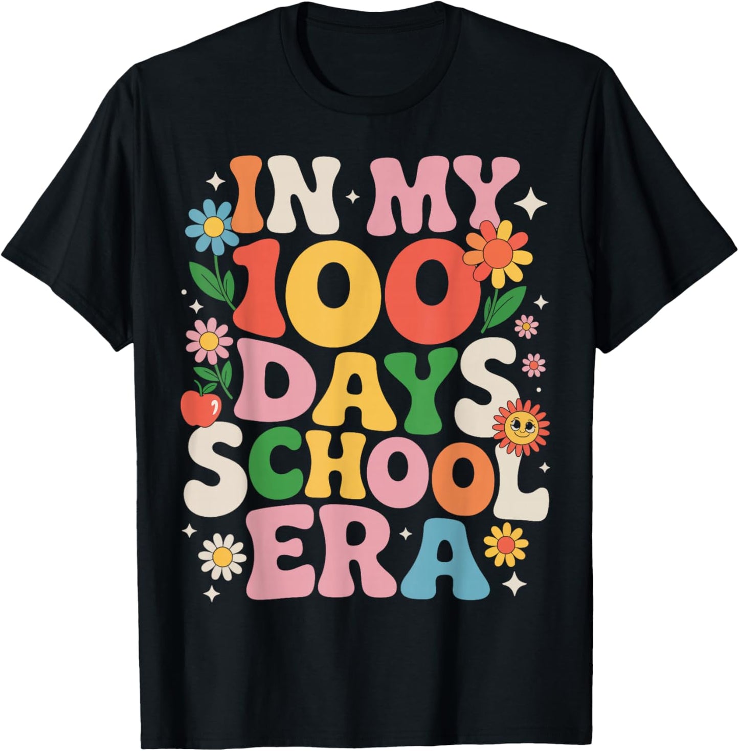 in My 100 Days of School Era Retro Teacher Student 100th Day T-Shirt - T-Shirt | Black