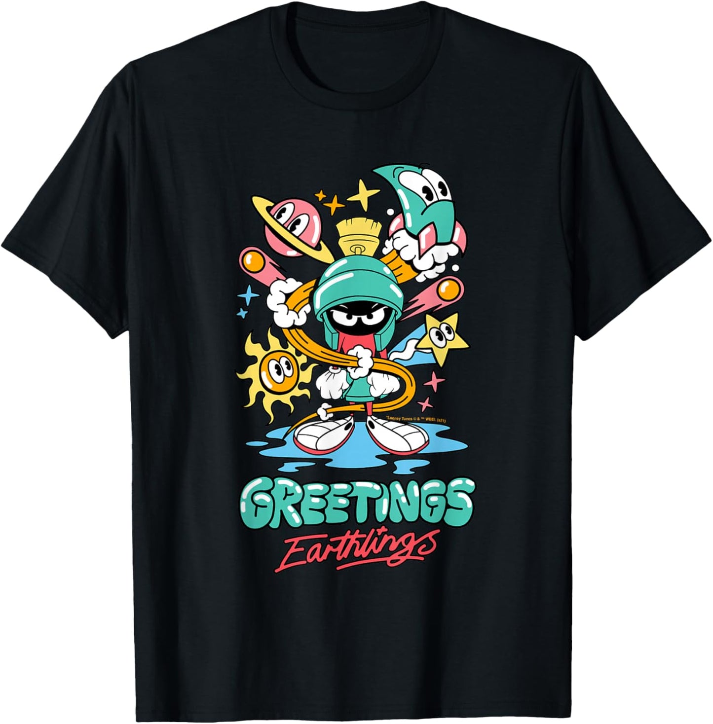 Marvin The Martian Greetings Earthlings T-Shirt - T-Shirt | Black