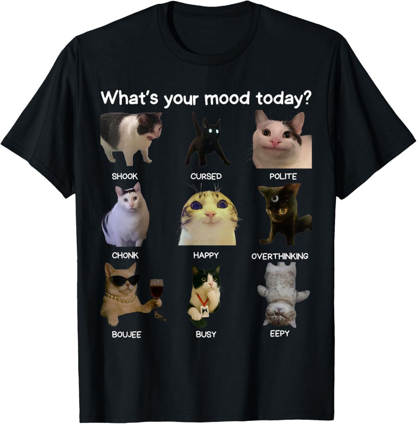 Funny Cat Meme Men Women What's Your Mood Today? T-Shirt - T-Shirt | Black