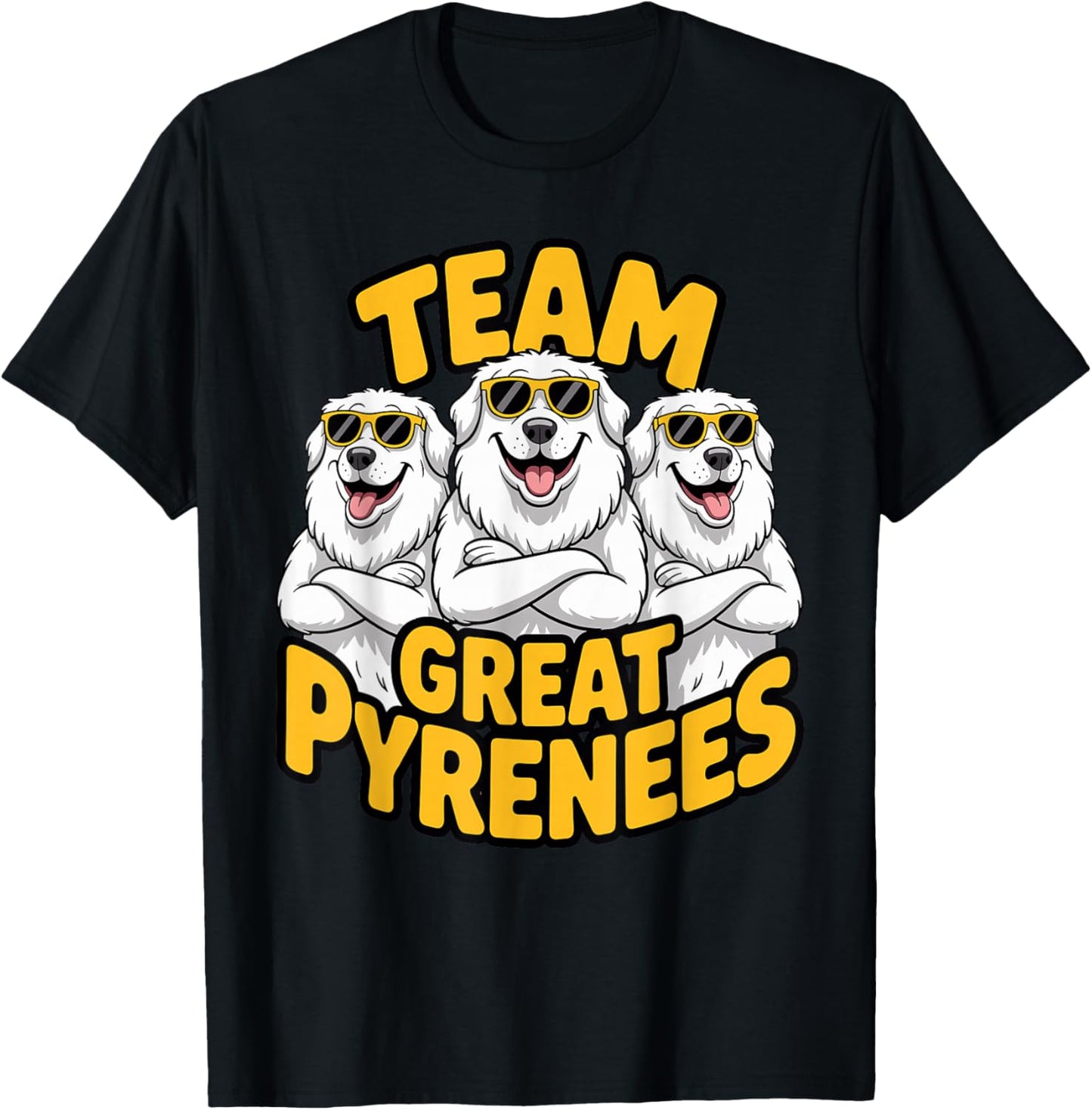White Cartoon Mountain Pet Dog Breed Team PYR Great Pyrenees T-Shirt - T-Shirt | Black